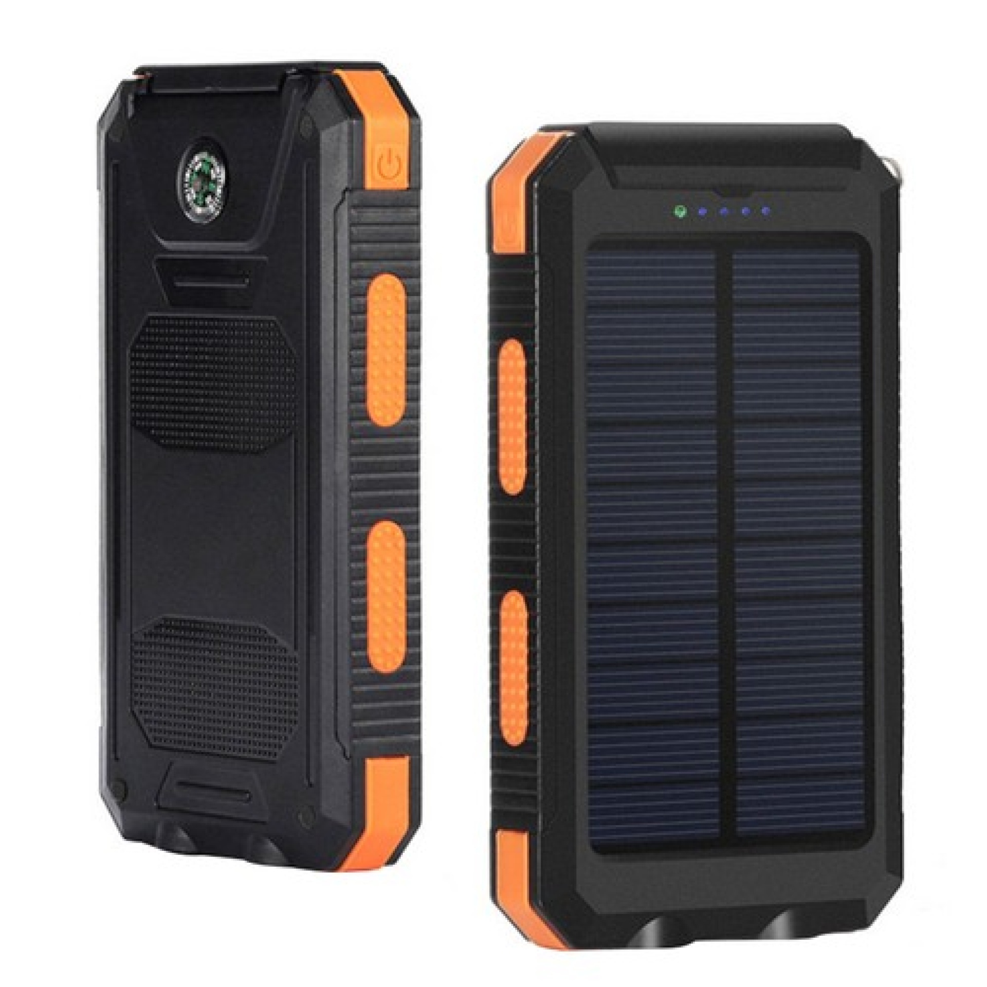 Waterproof 20000mAh Solar Power Bank with Compass, Orange + Black